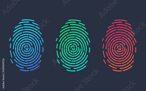 Fingerprints. Illustration of the fingerprint of different colors on a black background. Vector illustration