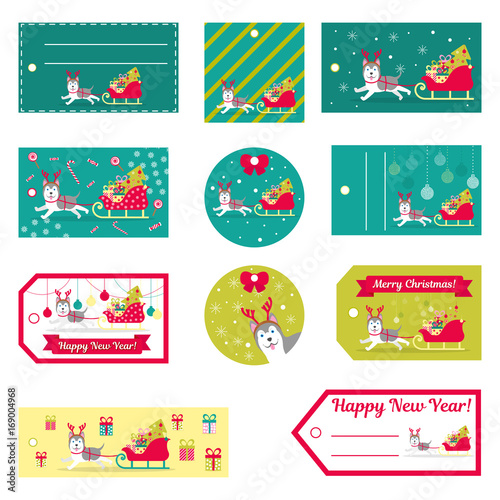 Set of vector elements for Christmas and New Year design. Labels, stickers, tags for gifts, invitations and congratulations.