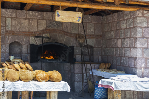 Old stone oven and breads