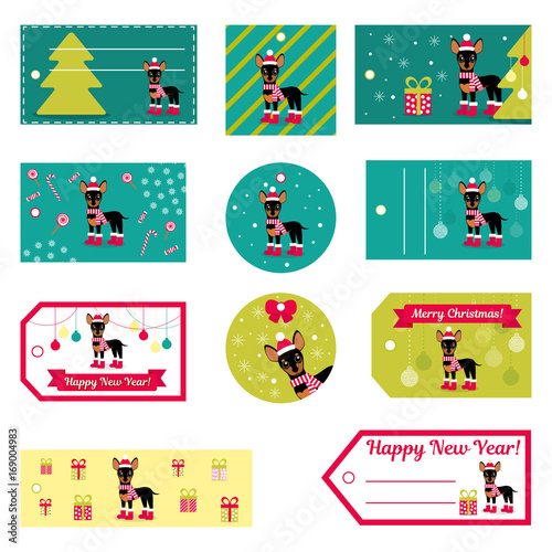 Set of vector elements for Christmas and New Year design. Labels, stickers, tags for gifts, invitations and congratulations.