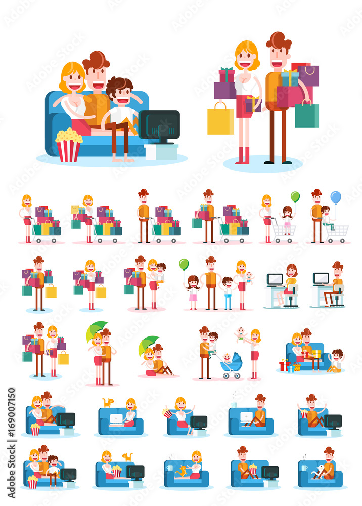 Set of Familiar People Scenes on White Background. Isolated Flat Vector Illustration Set of Familiar People Scenes on White Background. Isolated Flat Vector Illustration