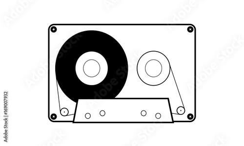 Simple flat audio cassette icon, black outlined on white background