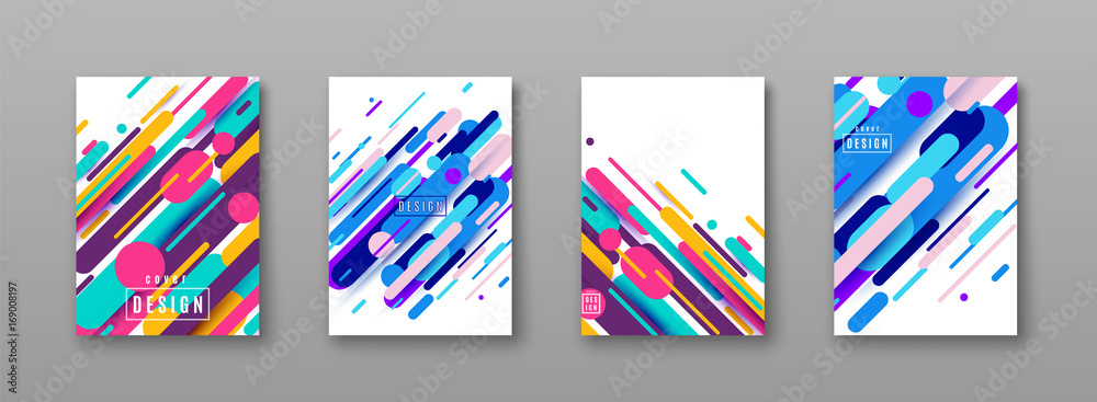 Vector illustration of cover poster pattern template set with dynamic shapes