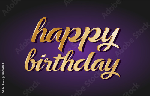 happy birthday gold golden text postcard banner logo