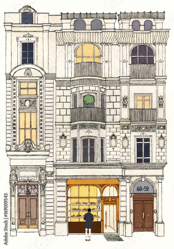 Illustration of man next to store window at Jermyn Street