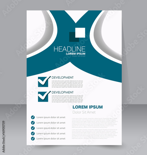 Brochure template. Business flyer. Annual report cover. Editable A4 poster for design education, presentation, website, magazine page. Blue color.