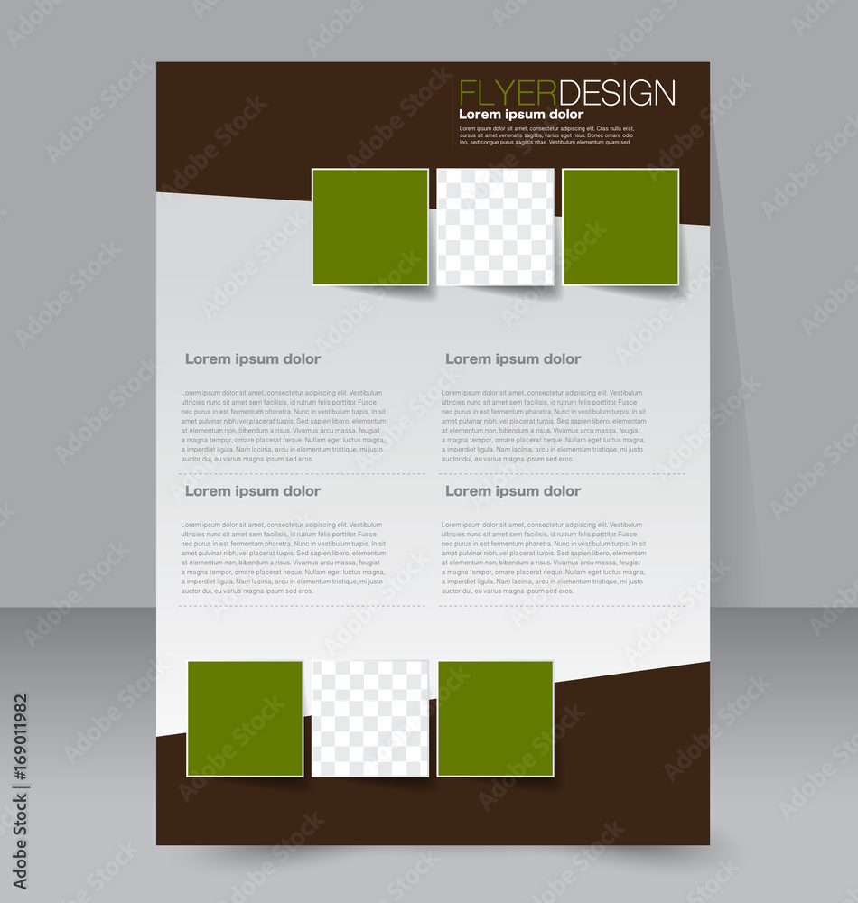 Brochure template. Business flyer. Annual report cover. Editable A4 poster for design, education, presentation, website, magazine page. Brown and green color. Brochure template. Business flyer. Annual report cover. Editable A4 poster for design, education, presentation, website, magazine page. Brown and green color.