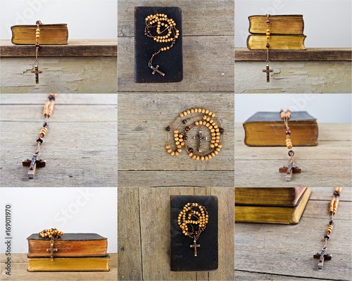 Set of rosary beads and breviary photo