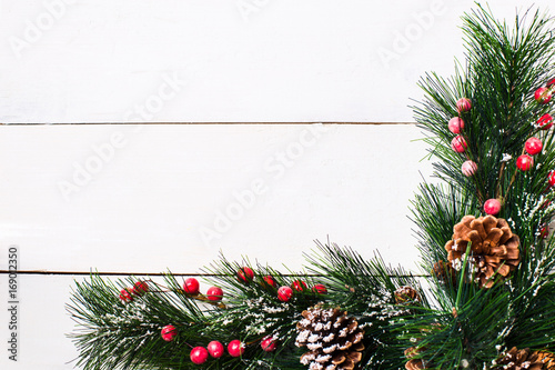 A collection of Christmas decorations for a template template. View from above. Beautiful christmas gifts, christmas decorations