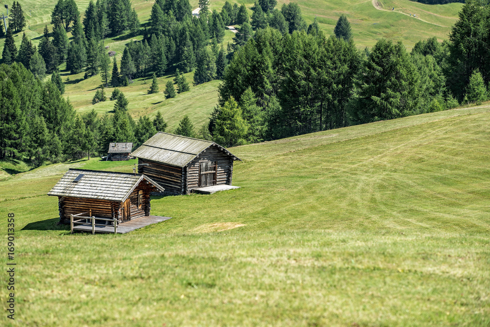 wooden house in mountain landscape of alto adige, italy