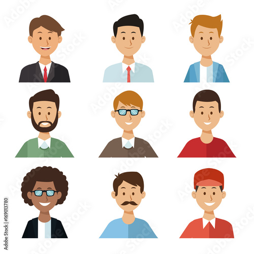 white background with set half body group people men vector illustration