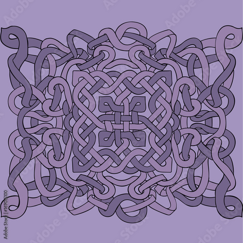 Celtic black and white pattern. Scandinavian ornament. Ribbon background. Purble texture. Vector illustration.