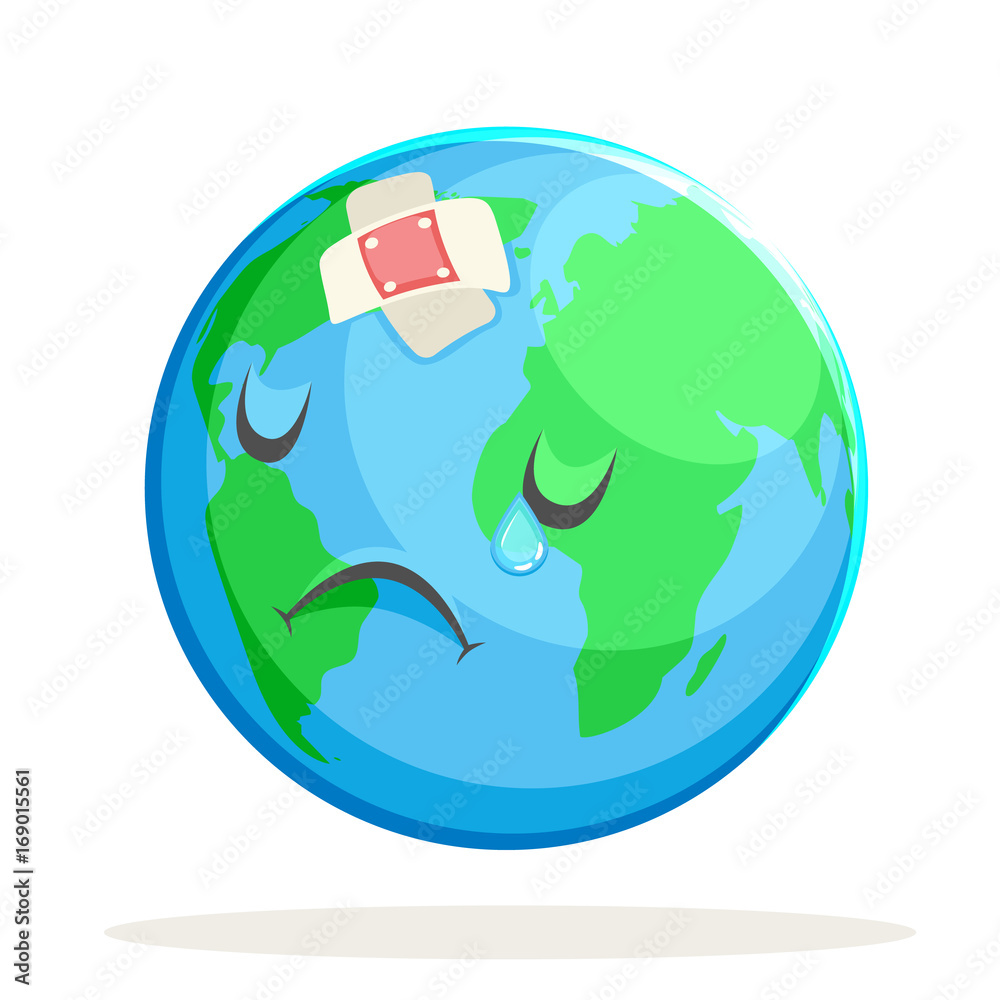 Ecology Sick Sad Suffer Emotion Nature Earth Globe Character Icon Isolated Vector Illustration Ecology Sick Sad Suffer Emotion Nature Earth Globe Character Icon Isolated Vector Illustration