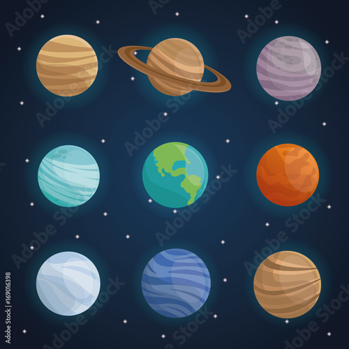 color space landscape background with planets of solar system vector illustration