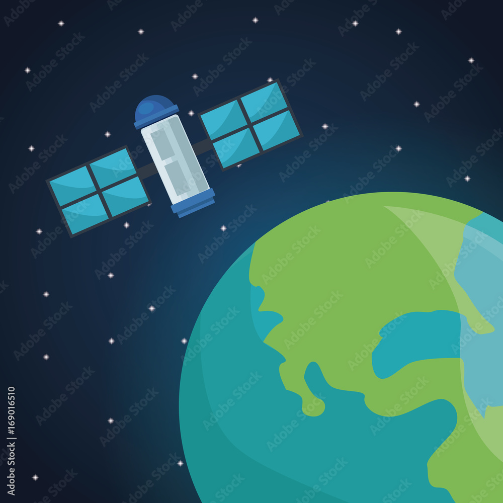 color space landscape background with satellite with view to earth planet vector illustration color space landscape background with satellite with view to earth planet vector illustration