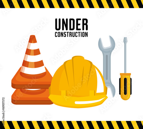 under construction equipment tools hardwork vector illustration