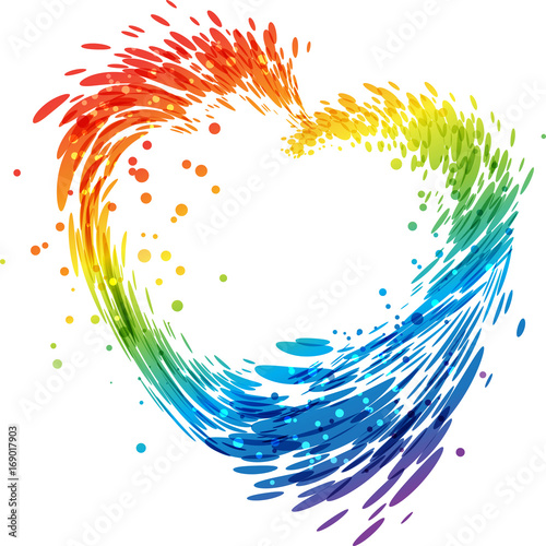 Splash multicolored heart on white