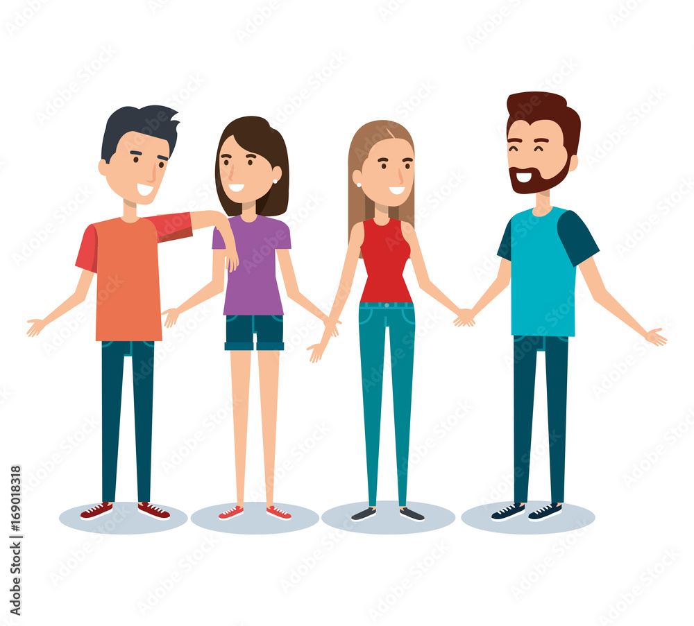 two couples of young people together cartoon style vector illustration two couples of young people together cartoon style vector illustration