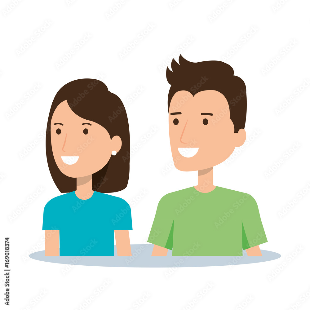 portrait couple character of young man and woman smile and happiness vector illustration portrait couple character of young man and woman smile and happiness vector illustration