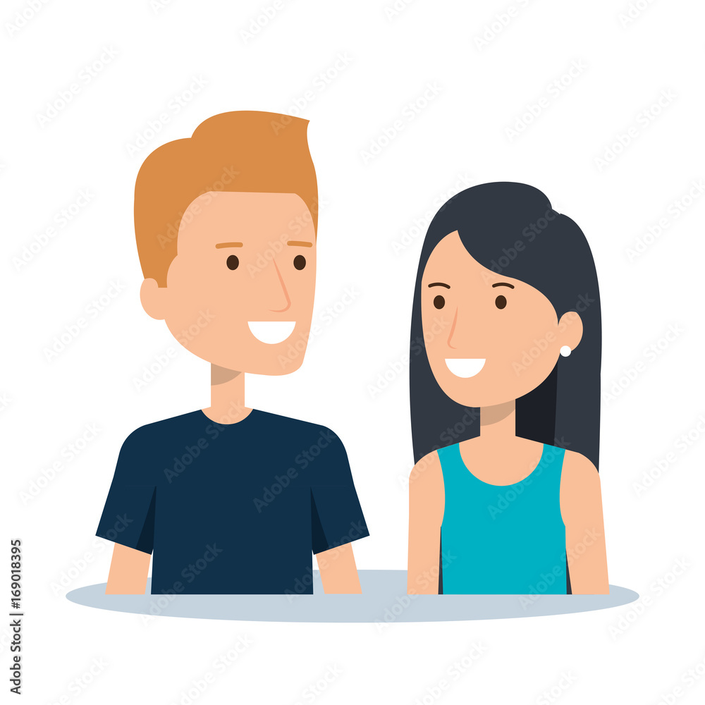 portrait couple character of young man and woman smile and happiness vector illustration portrait couple character of young man and woman smile and happiness vector illustration