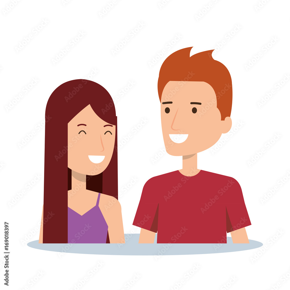 portrait couple character of young man and woman smile and happiness vector illustration portrait couple character of young man and woman smile and happiness vector illustration