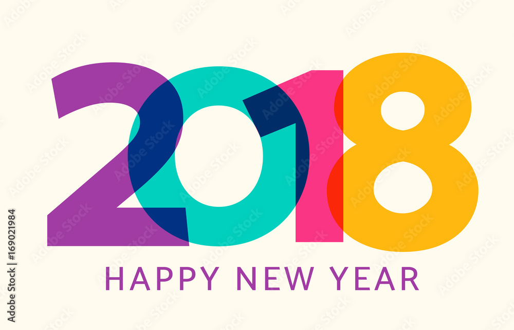 Vector illustration of dynamic holiday greeting card with color numbers 2018 Vector illustration of dynamic holiday greeting card with color numbers 2018