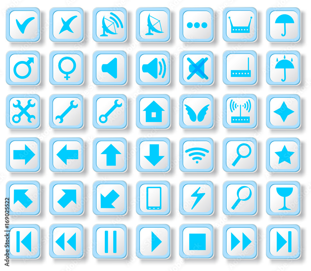 White background isolated set of colored computer buttons desktop labels White background isolated set of colored computer buttons desktop labels