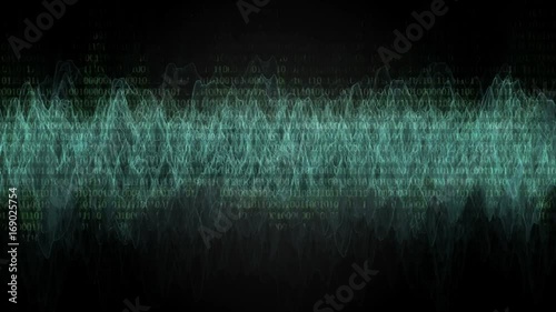 Waveform shows unknown frequency with hidden binary code.
Loop ready animation of moving digital wave.