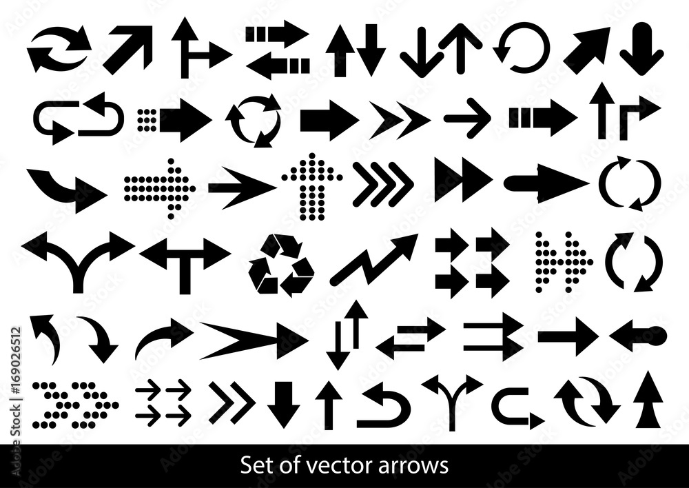 Vector set of black arrows on a white background. Vector set of black arrows on a white background.