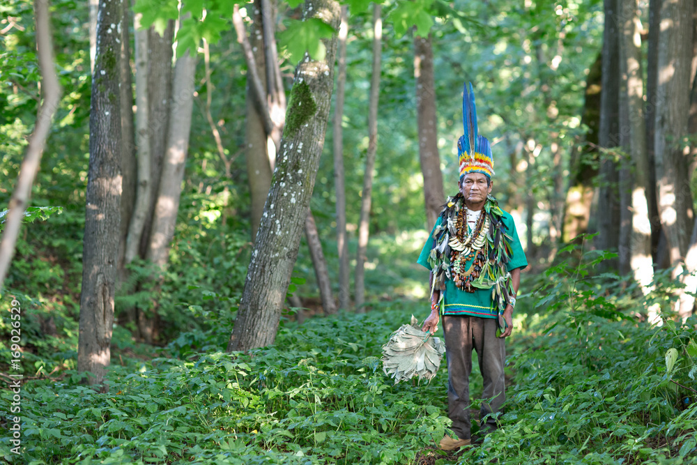 Man in authentic costume in woods Man in authentic costume in woods