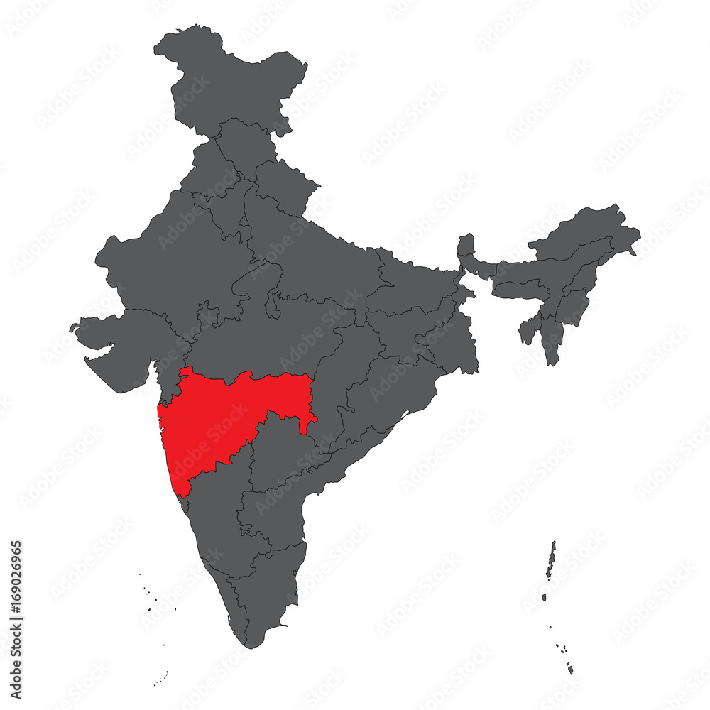 Obraz premium Maharashtra red on gray India map vector