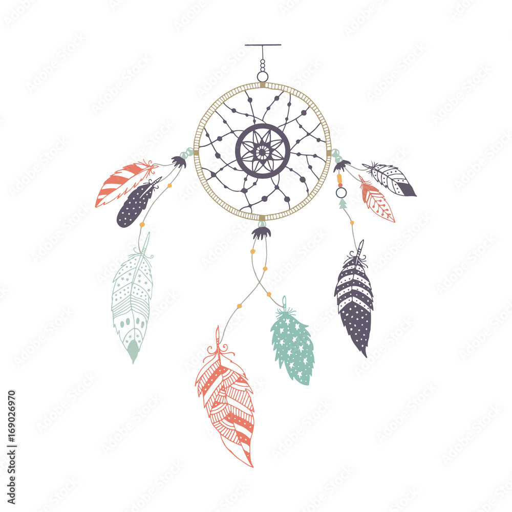 Fotografie Cute hand drawn dreamcatcher with feather