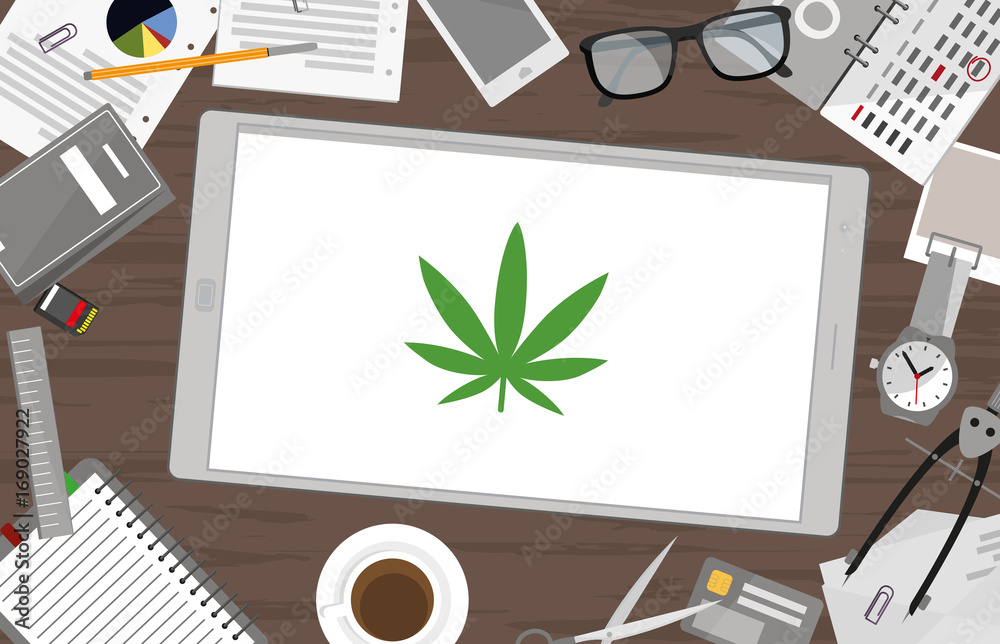 Obraz premium Schreibtisch mit Tablet - Marihuana