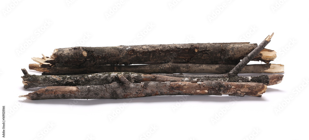 Fototapeta premium Dry branches, pile for fire isolated on white background