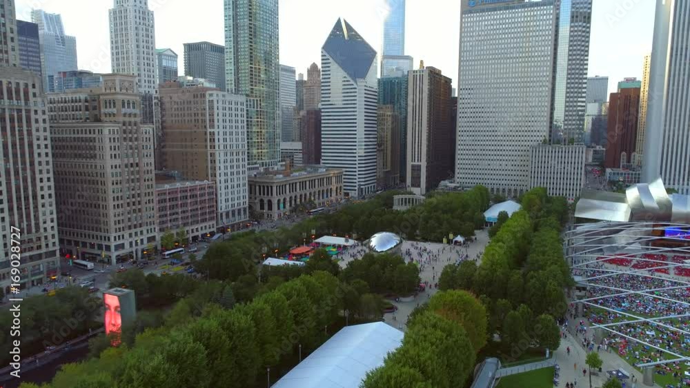 Aerial footage Millennium park Cloud Gate Chicago Bean 4k