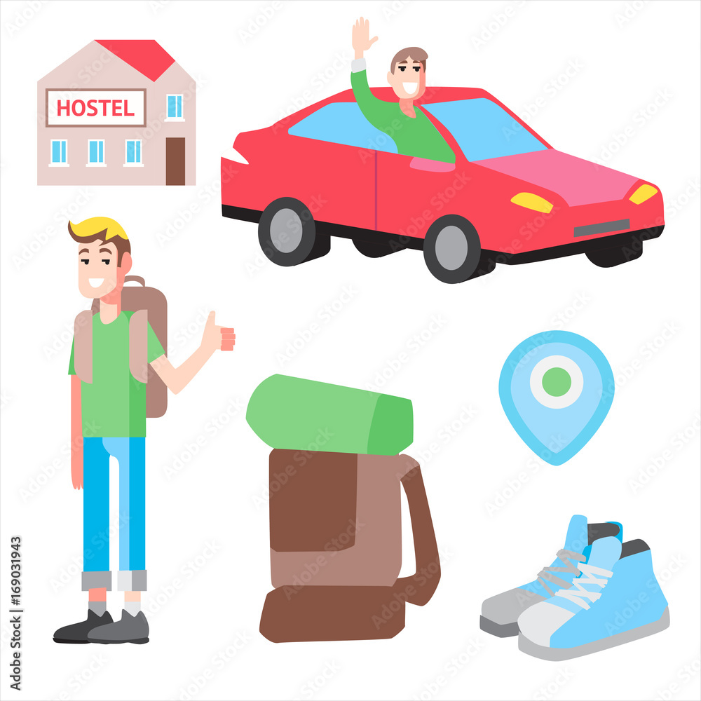 Vector illustrations set cheap travel Vector illustrations set cheap travel