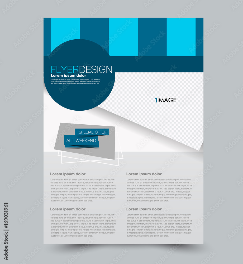 Blue flyer vector design template set. Business brochure. Annual report or magazine cover.