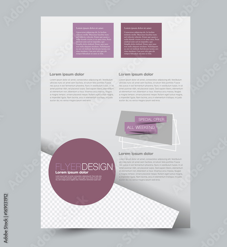 Purple flyer vector design template set. Business brochure. Annual report or magazine cover.