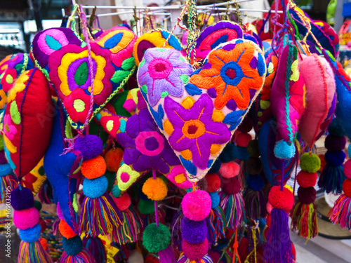  Colorful felt handmade stitched toy hearts, Playa del Carmen, Mexico