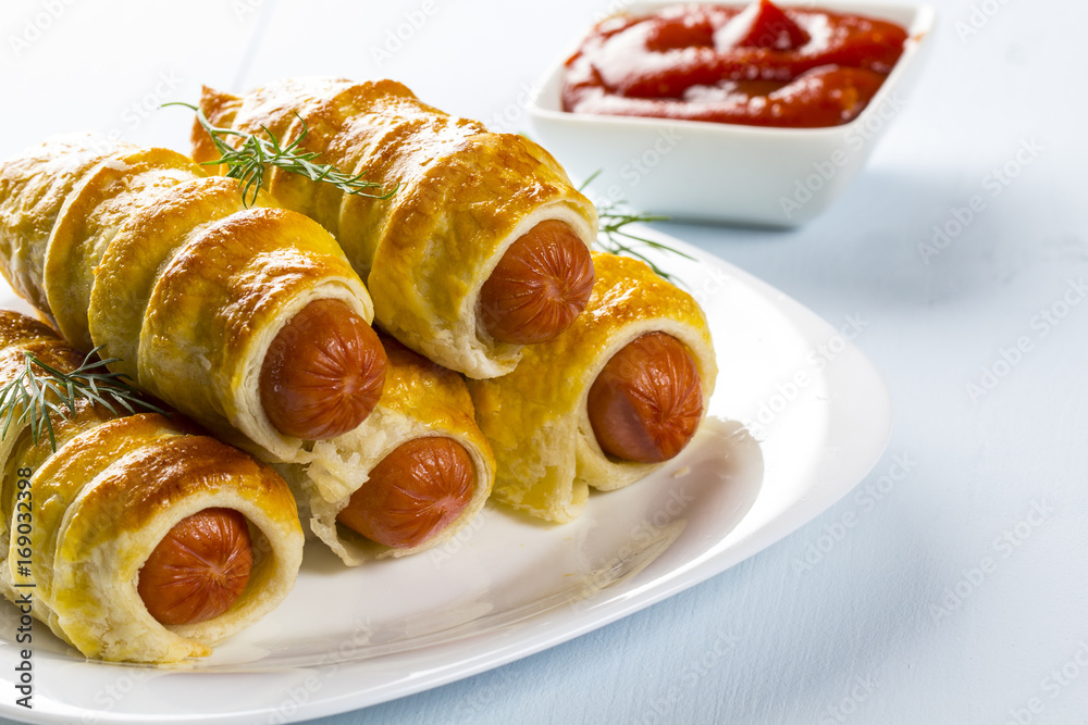 Sausage in dough Hot dog made at home
Sausage in dough Hot dog made at home