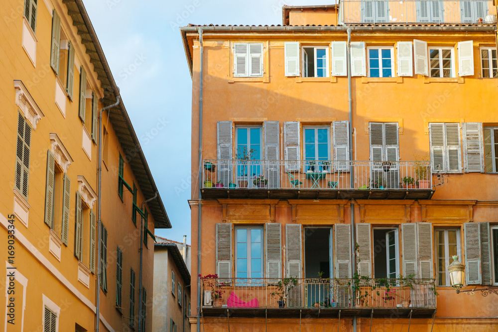 Colorful buildings in the old town of Nice, France Colorful buildings in the old town of Nice, France