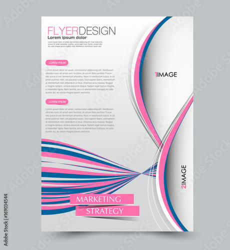 Pink and blue flyer vector design template set. Business brochure. Annual report or magazine cover.