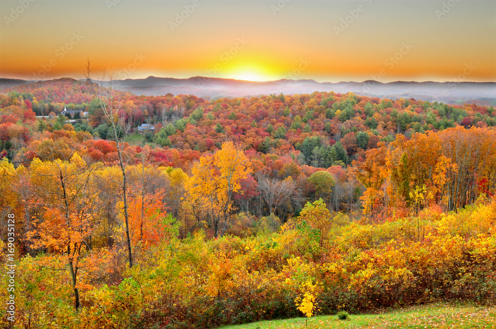Autumn landscape in Blue Ridge Parkway, North Carolina USA