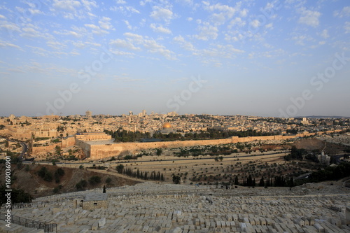 Sunrise of Jerusalem old city, from Mount of Olives