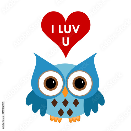 Owl with heart and text I love you