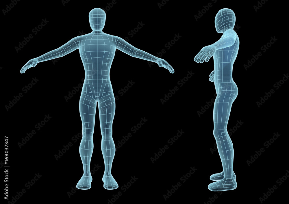 Wireframe man over a black background. wire mesh human figure like an  hologram. vector illustration Stock Vector | Adobe Stock