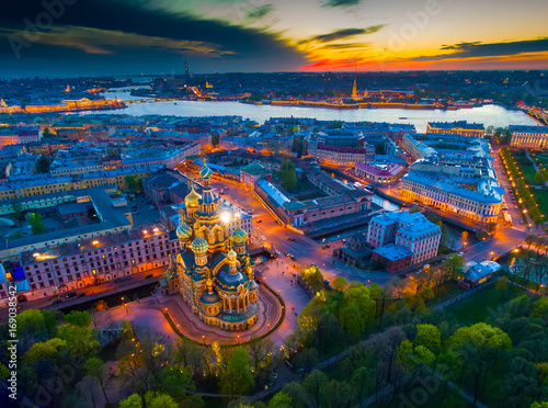 Savior on Spilled Blood. Panorama of St. Petersburg. Night city.