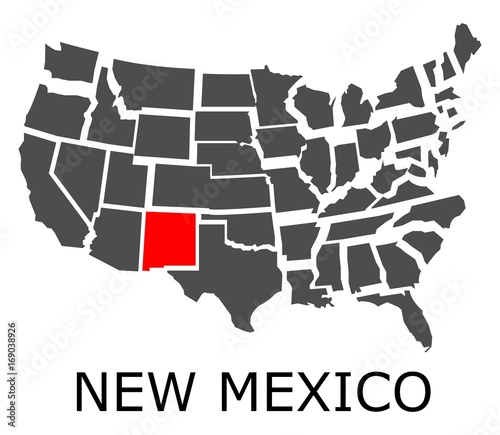 Bordering map of USA with State of New Mexico marked with red color.