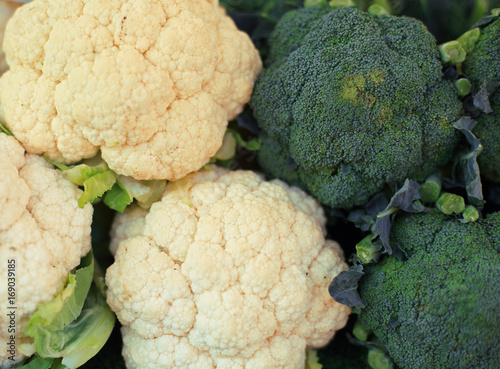 Whole broccoli and cauliflower vegetables