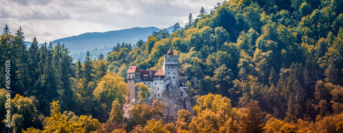 Bran Castle, Romanian landmark, historic building related to Dracula, in autumn, fall  photo